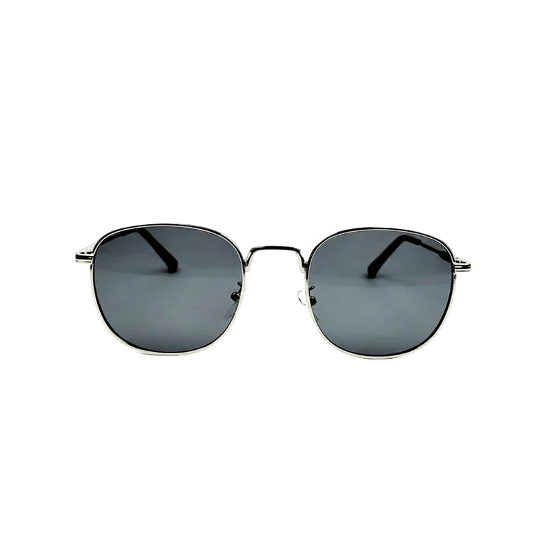 Men Round Sunglasses Silver Frame with Black UV400 Lenses