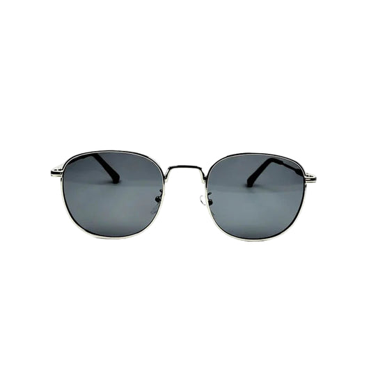 Men Round Sunglasses Silver Frame with Black UV400 Lenses