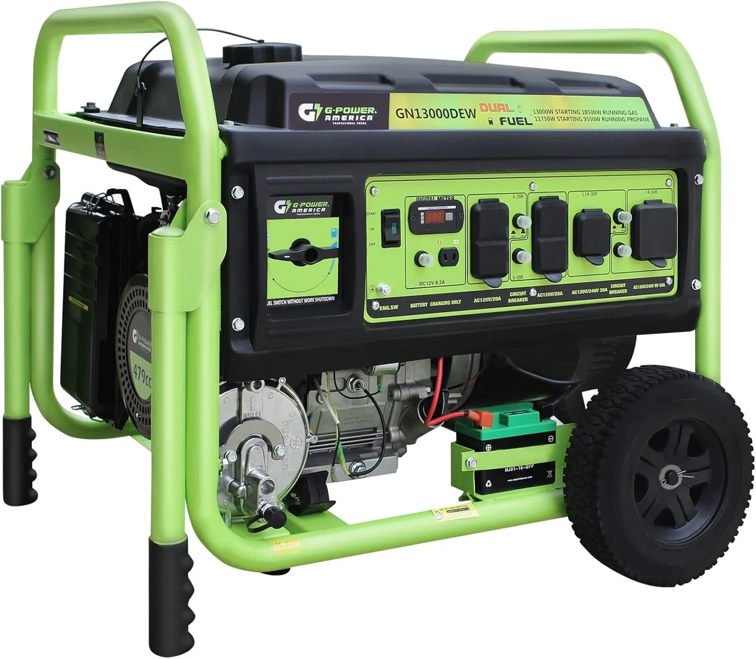 1-106.webp 13,000W Dual Fuel Portable Generator, Powered by Gas or Propane, Electric Start, Home Backup & RV Readys. - Image 1