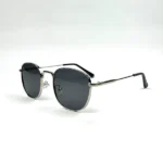Men Round Sunglasses Silver Frame with Black UV400 Lenses - Image 3